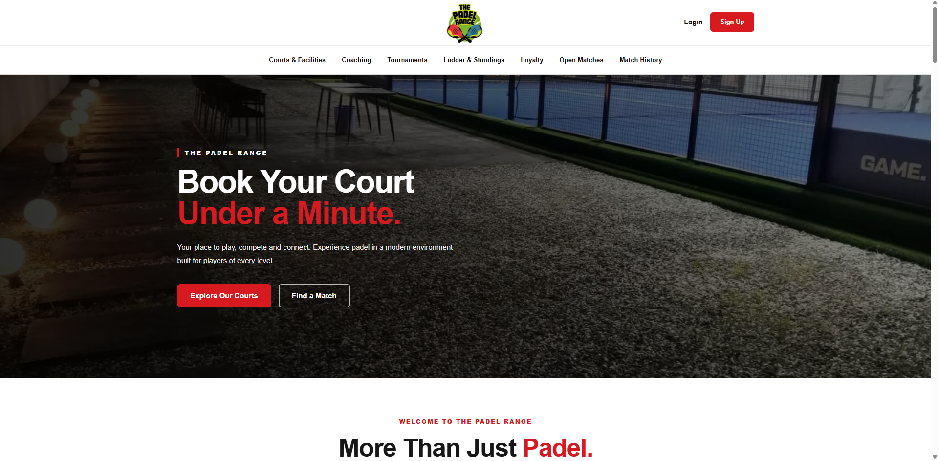 The Padel Range website screenshot 1