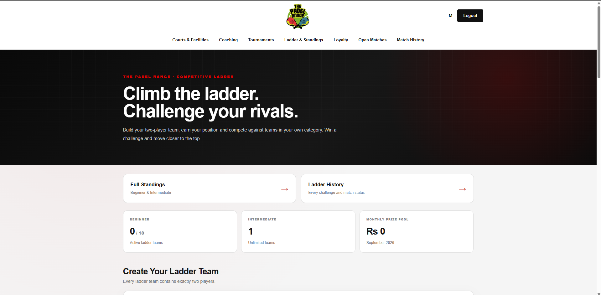 The Padel Range website screenshot 2